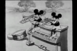 一緒に楽器を演奏するミッキーとミニー