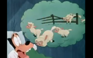 眠れずに羊を数えるグーフィー